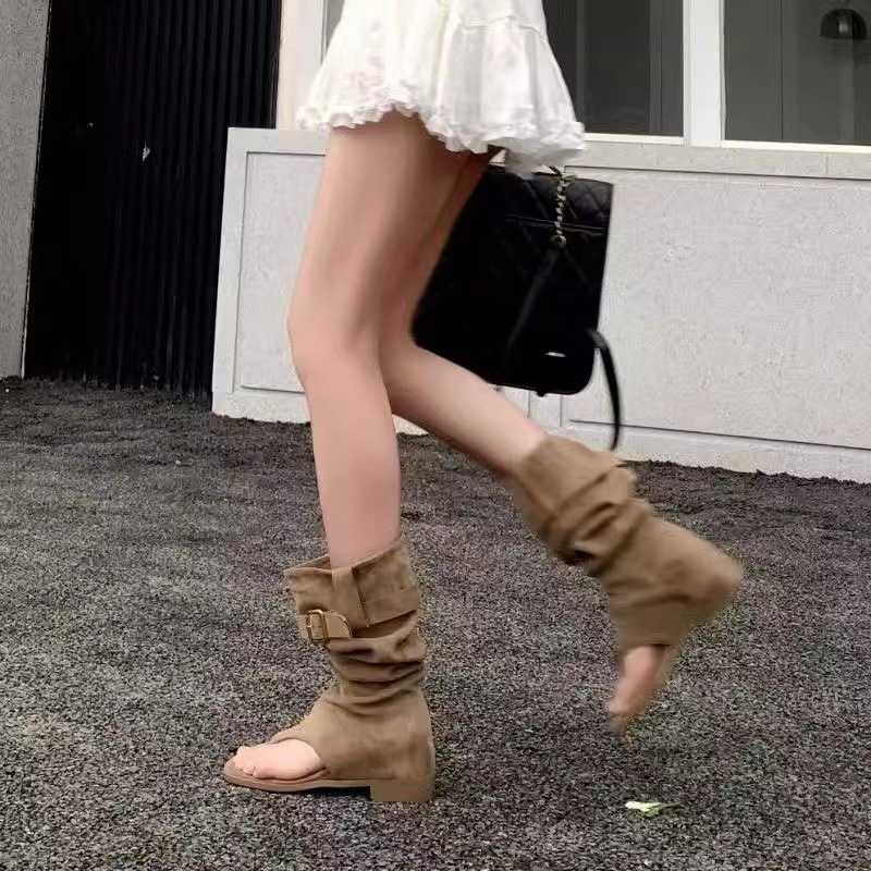 ブーツ つま先開きくしゅくしゅブーツ