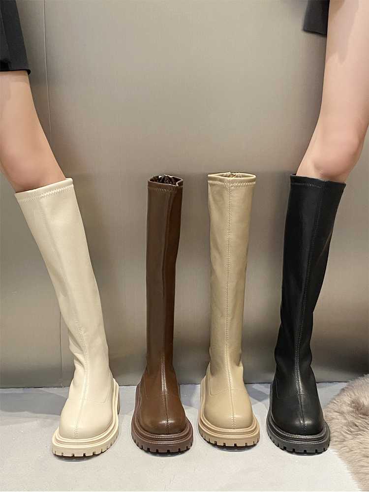 ブーツ 伸縮性抜群 厚底ロングブーツ