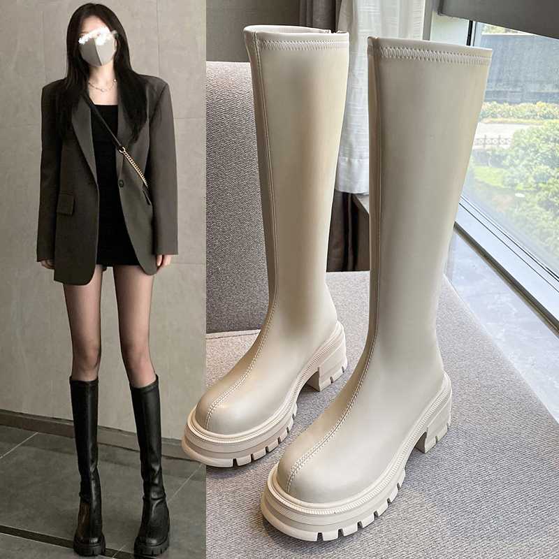 ブーツ 厚底トレッドソール ニーハイブーツ