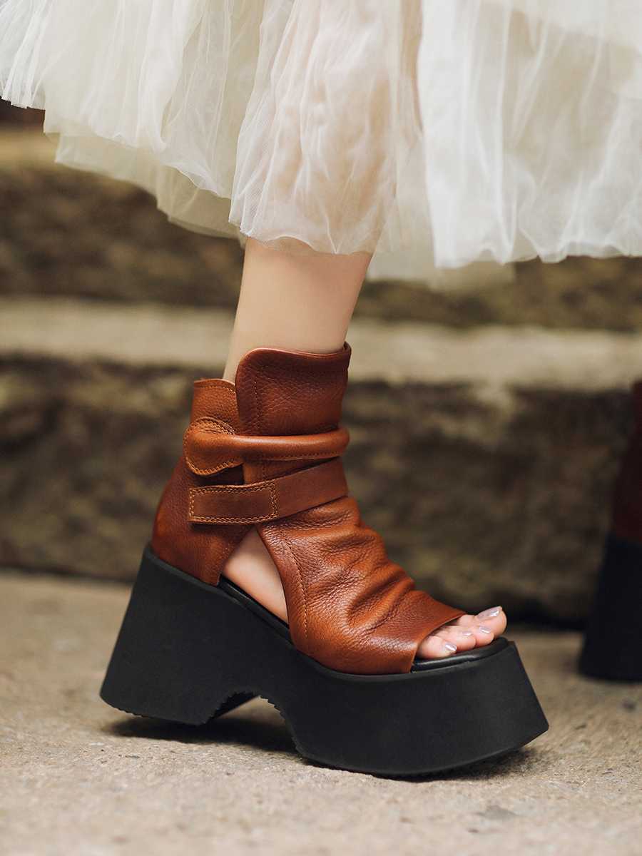 ブーツ 厚底オープントゥショートブーツ