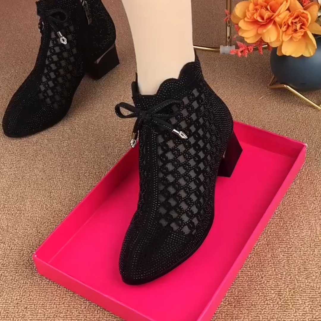 ブーツ 輝きメッシュ 上品ショートブーツ