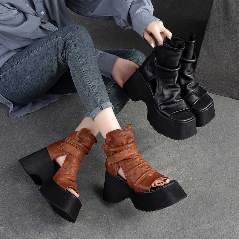 ブーツ 厚底オープントゥショートブーツ