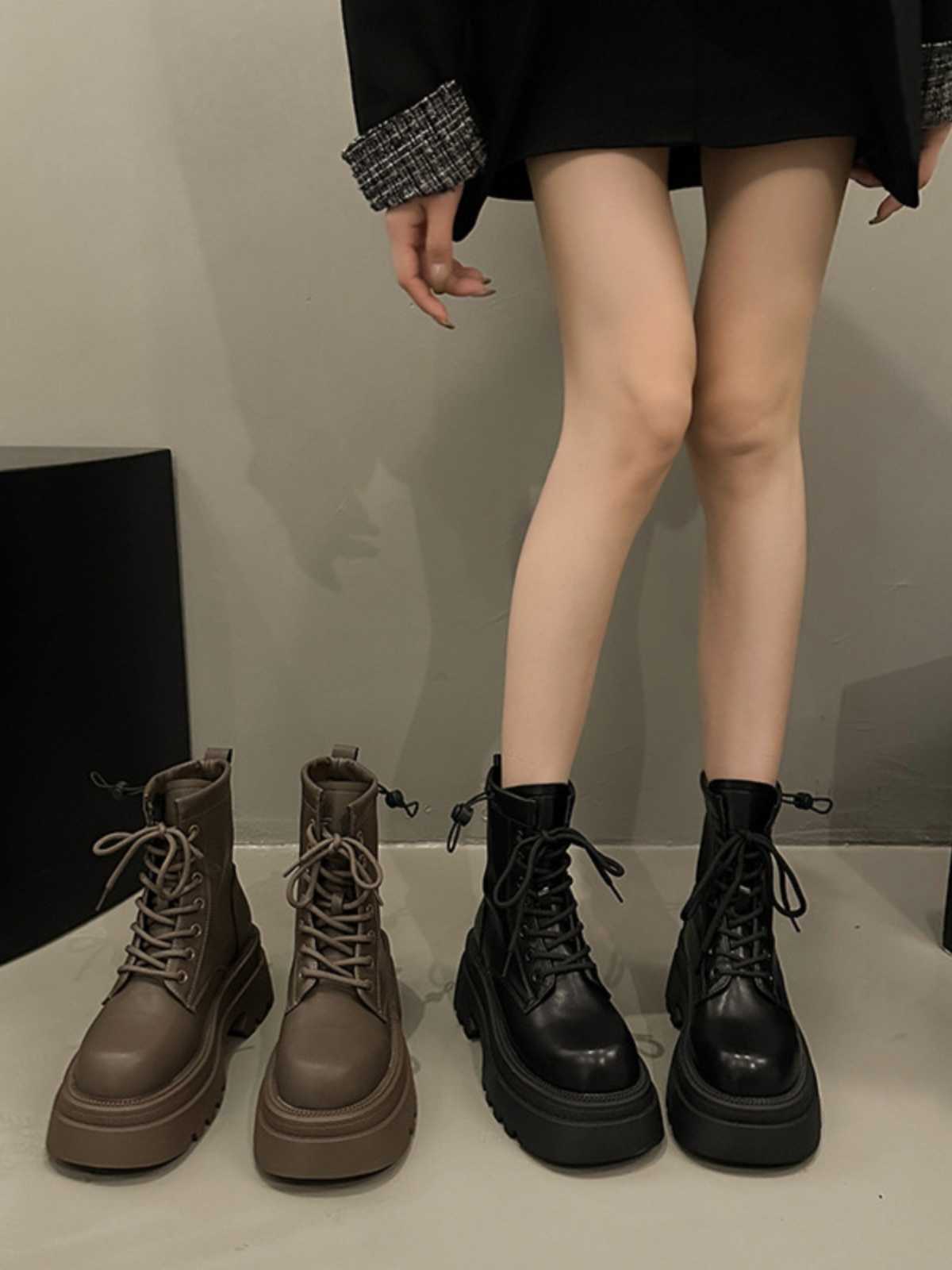 ブーツ クラシック編み上げ厚底ブーツ