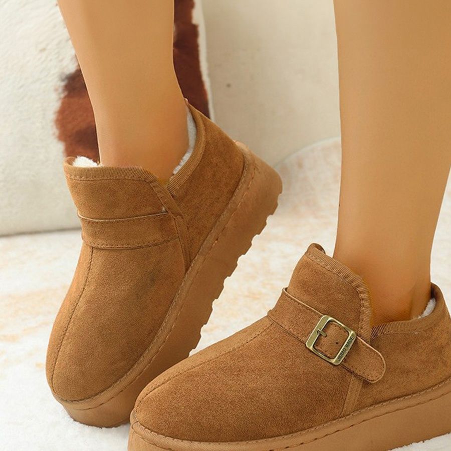 ムートンブーツ 厚底 ベルト付き ショートブーツ 冬