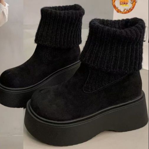 秋冬レディーススエード調厚底ブーツ