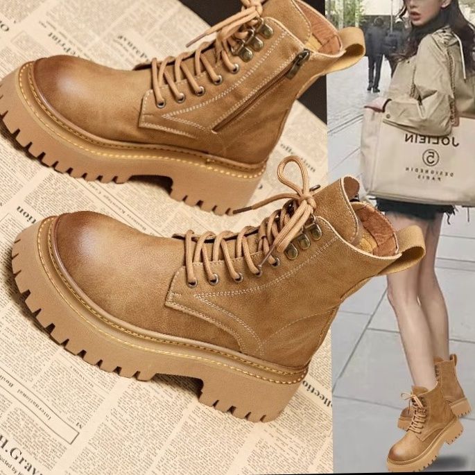 レースアップ厚底ソールサイドジップ編み上げブーツ
