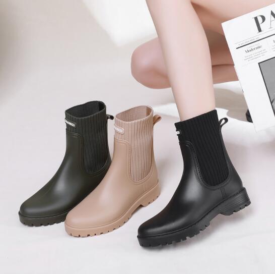 おしゃれニットソック付き レインブーツ 防水雨靴