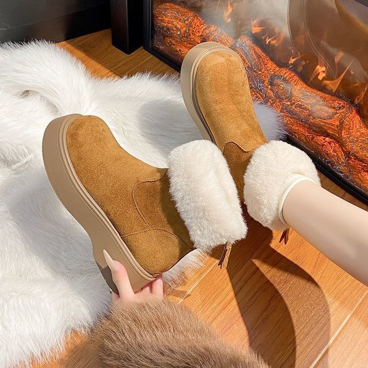 レディース 裏ボアスエード調厚底ムートンブーツ 