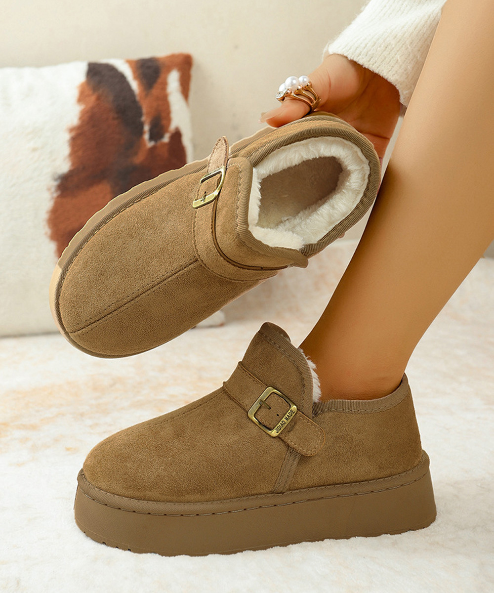 ムートンブーツ 厚底 ベルト付き ショートブーツ 冬