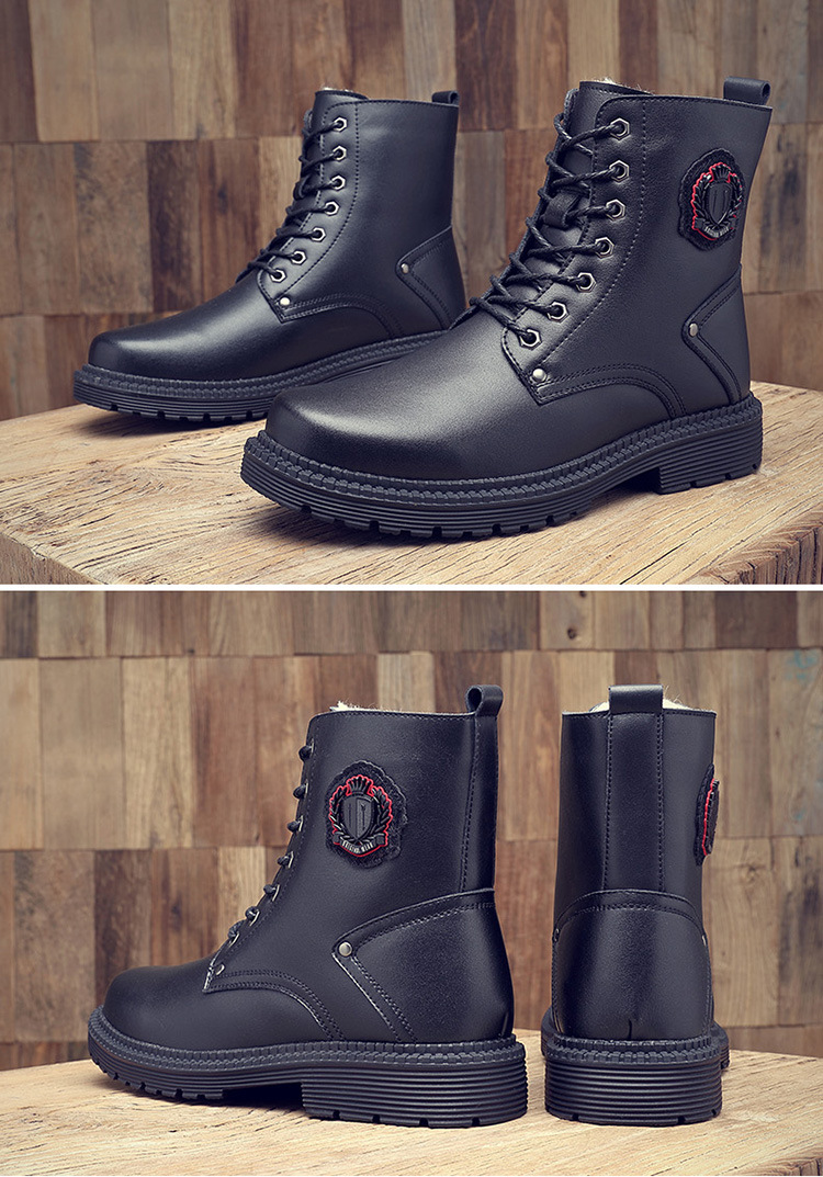 裏起毛付きメンズブーツ黒色紐靴防寒保温