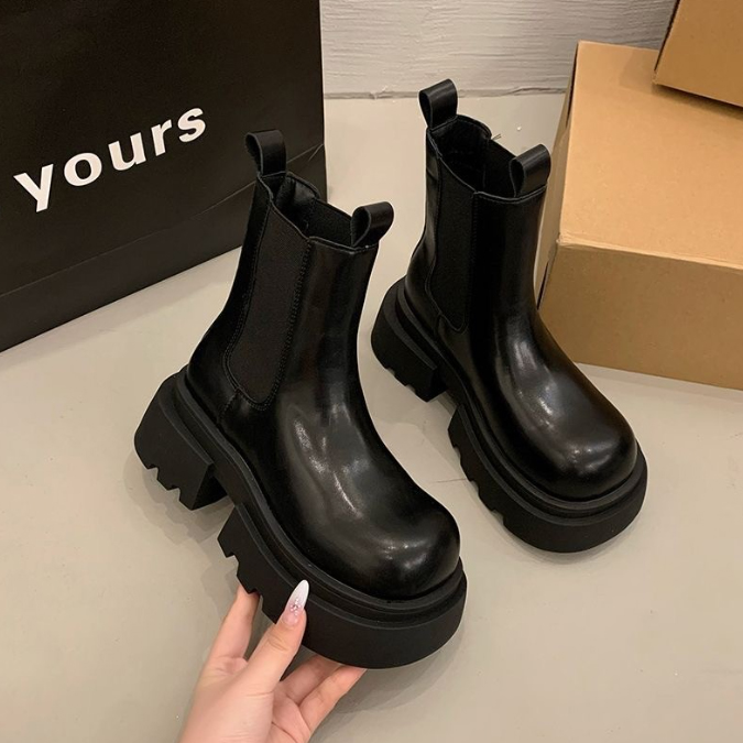 レディース 厚底太ヒールミドルブーツ 