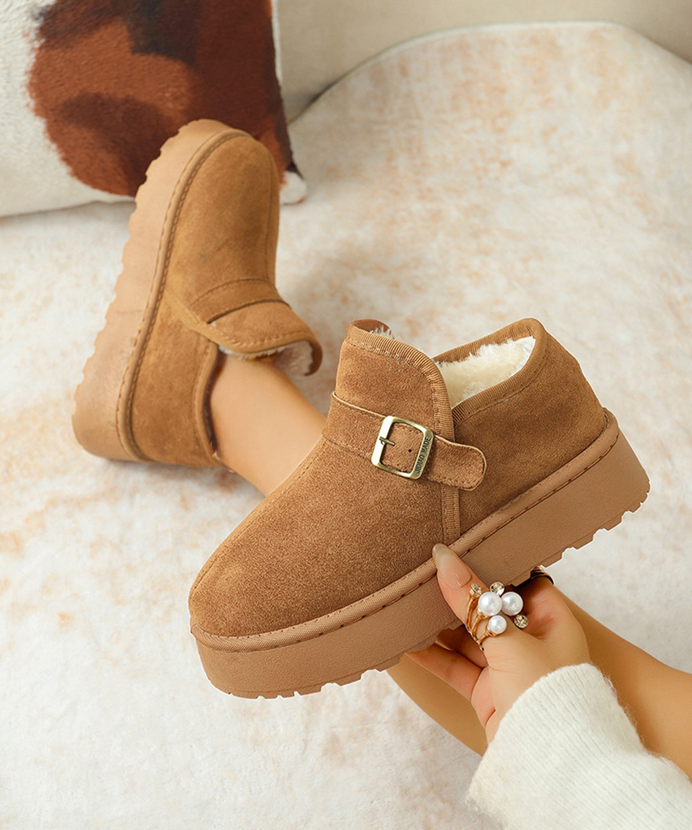 ムートンブーツ 厚底 ベルト付き ショートブーツ 冬