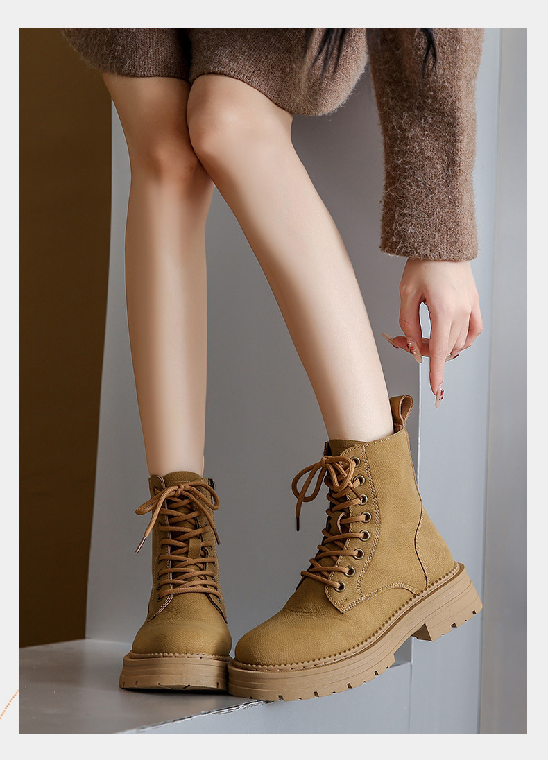 レディース編み上げブーツ秋冬定番カーキ黒茶色