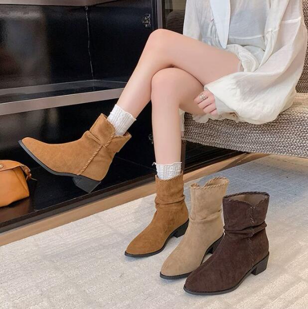 秋冬スエード調ショートブーツ 合成皮革 カジュアル靴