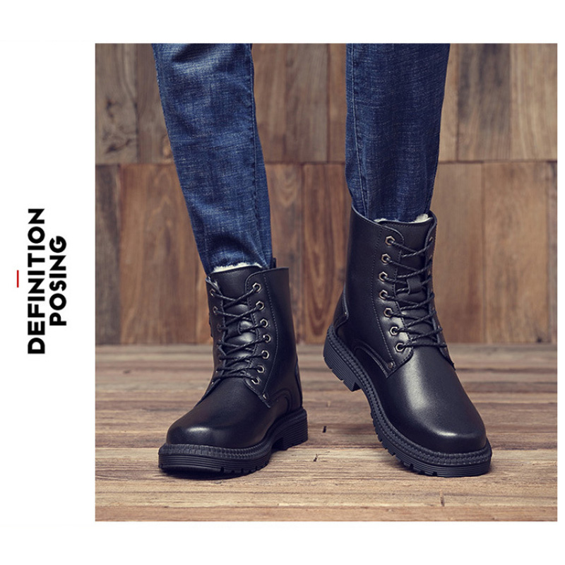 裏起毛付きメンズブーツ黒色紐靴防寒保温