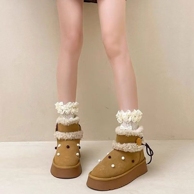 レディース ムートン調 裏起毛防寒ショートブーツ