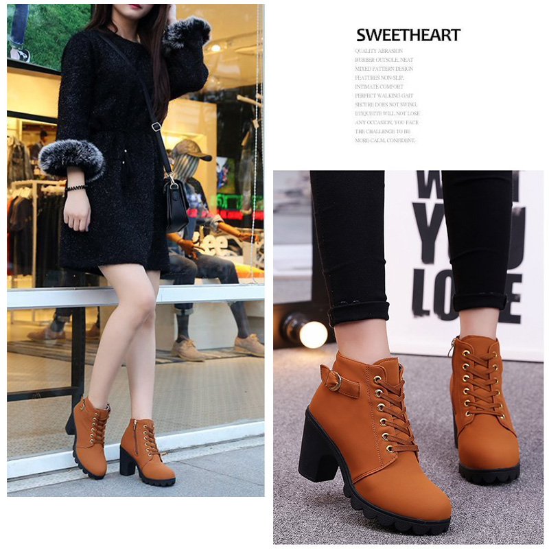 編み上げショートブーツ レディース 太ヒール 秋冬