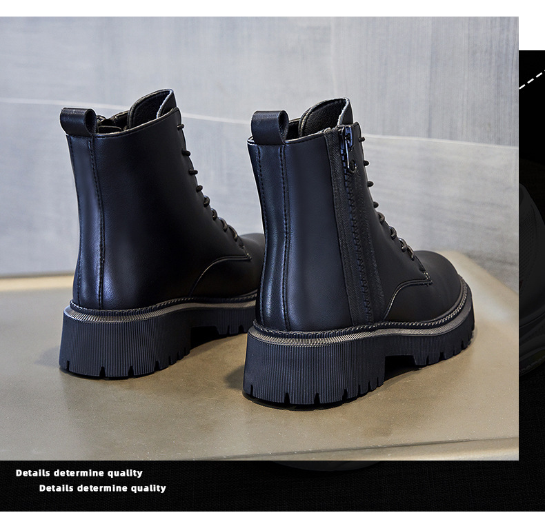 新作レディース編み上げショートブーツ厚底美脚黒