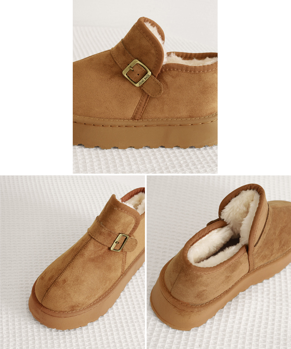 ムートンブーツ 厚底 ベルト付き ショートブーツ 冬