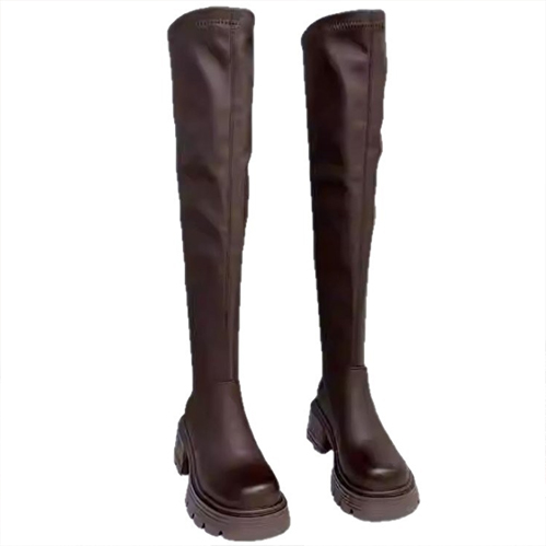 2026新作 レディース厚底ロングブーツ 脚長効果 バック留め金付き