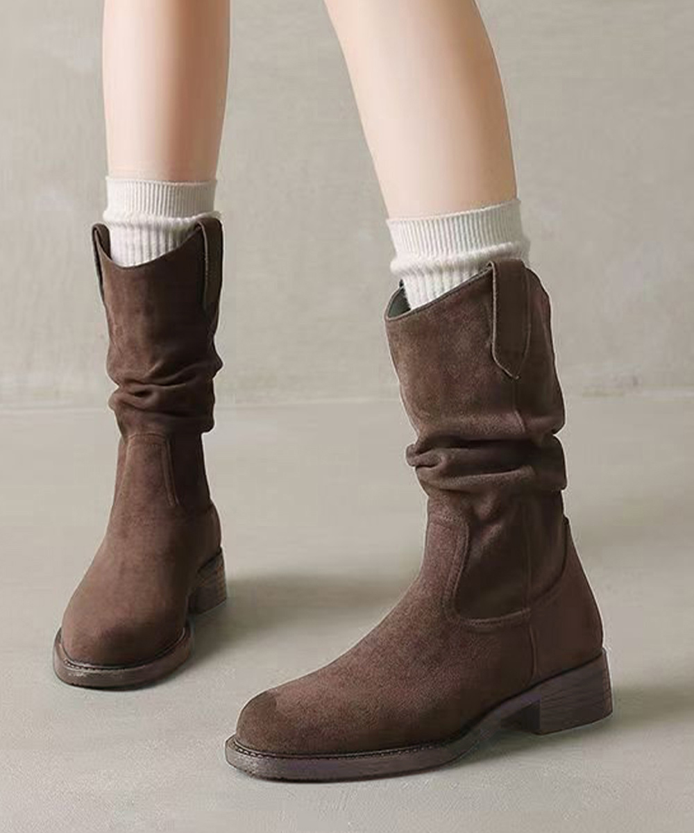 くしゅくしゅ太ヒール ミドル丈ウエスタンブーツ 