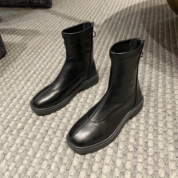 裏起毛あったかショートブーツ ぺたんこフラット バックファスナー