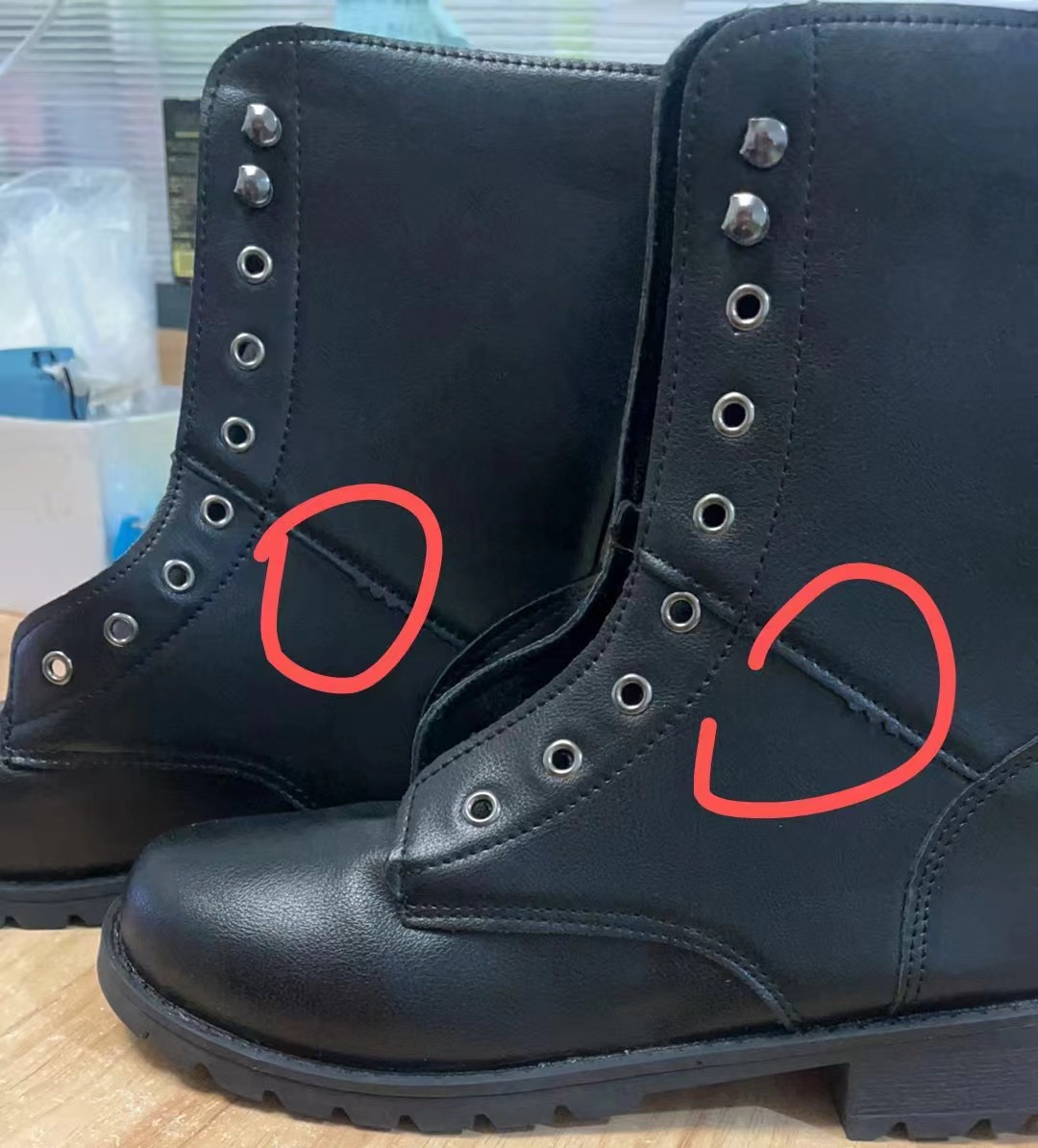 レディース編み上げショートブーツ黒色ローヒール