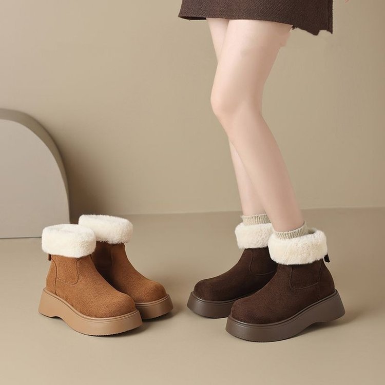 レディース 裏ボアスエード調厚底ムートンブーツ 