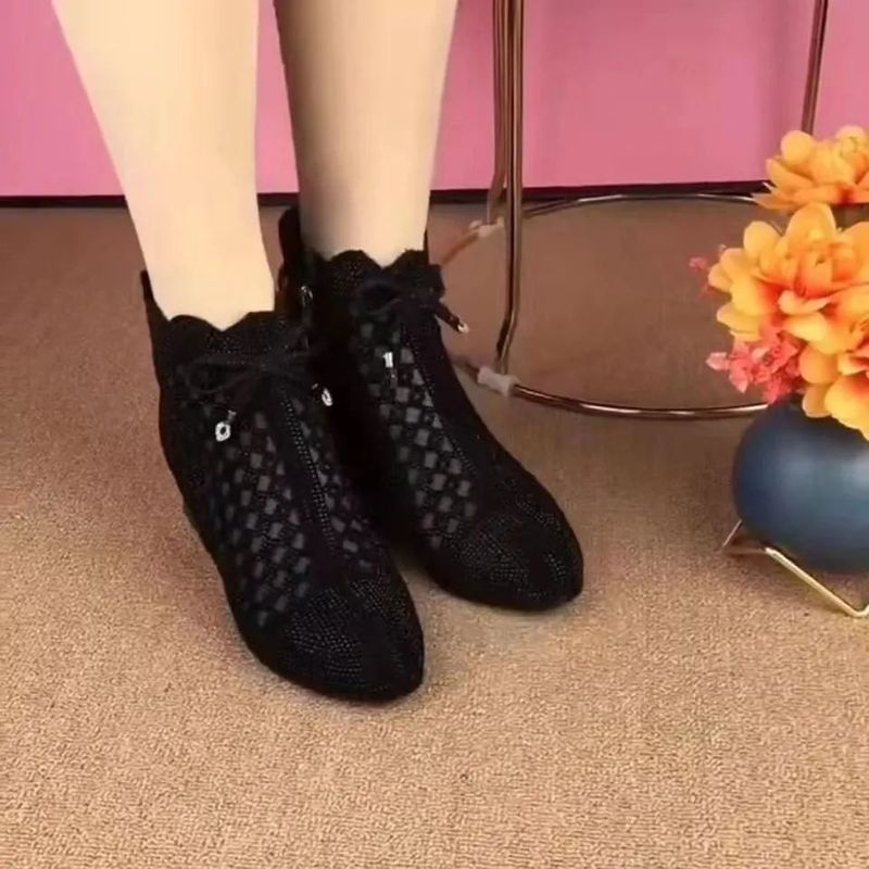 ブーツ 透かし編みレースショートブーツ