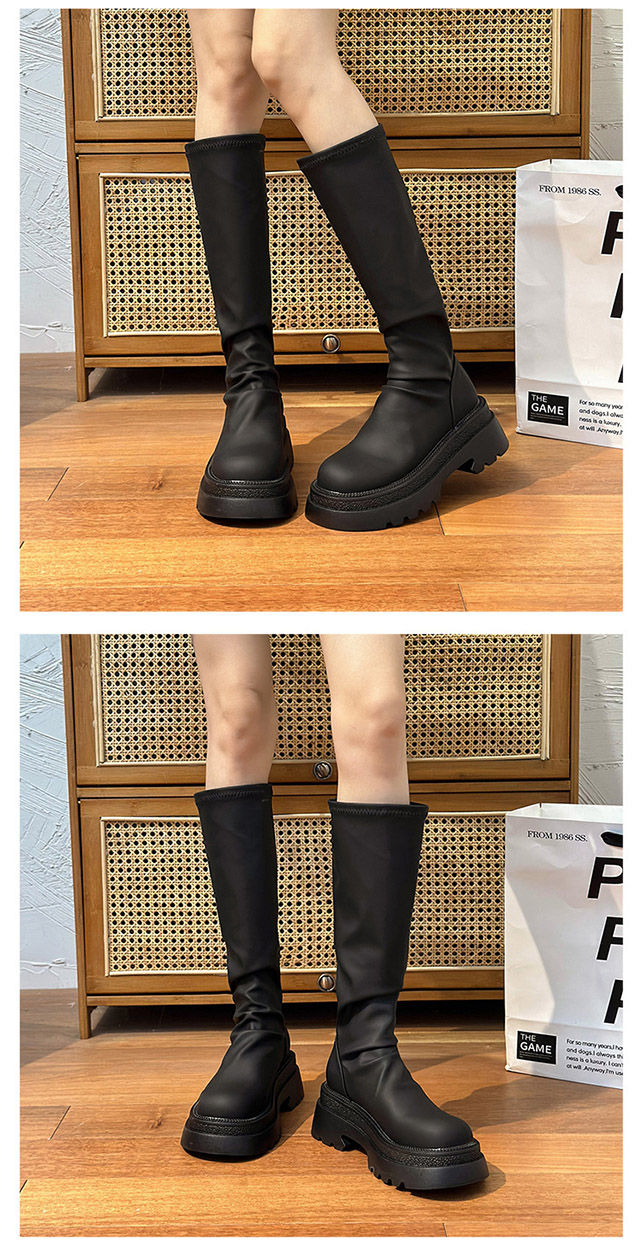 レディース ロングブーツ 厚底 バックジッパー 美脚効果