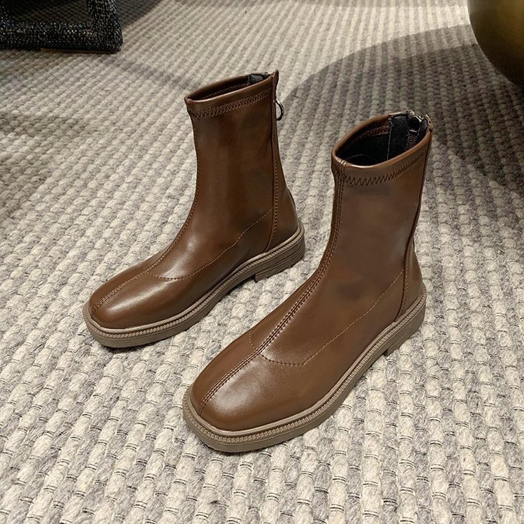 裏起毛あったかショートブーツ ぺたんこフラット バックファスナー