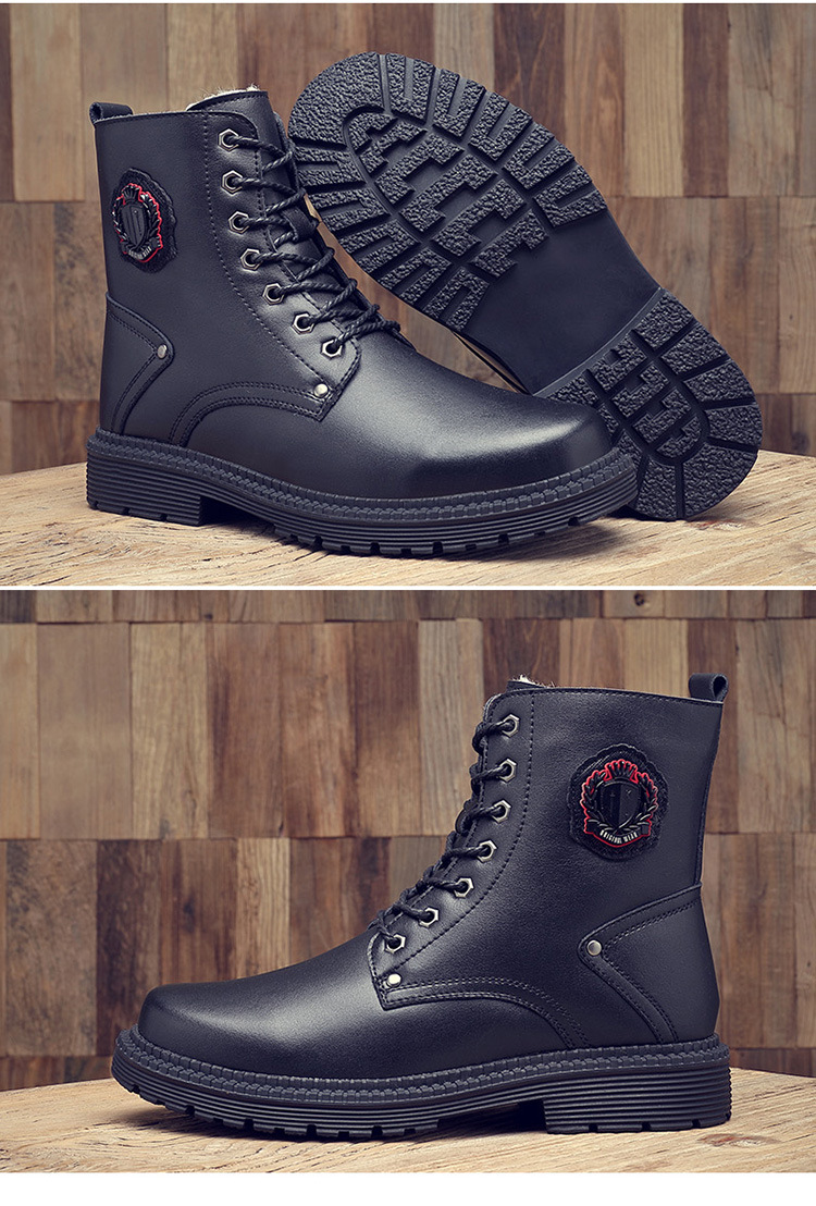 裏起毛付きメンズブーツ黒色紐靴防寒保温