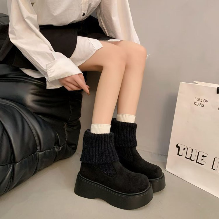秋冬レディーススエード調厚底ブーツ