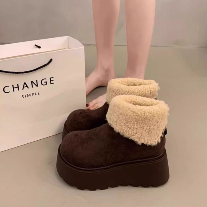 新作レディース裏ボア厚底ショートブーツ美脚効果