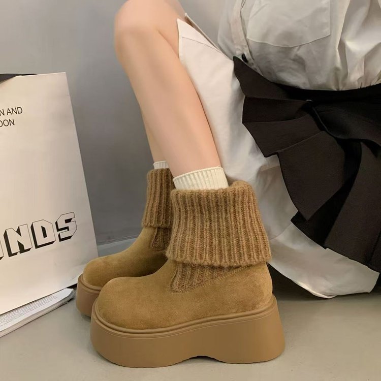 秋冬レディーススエード調厚底ブーツ