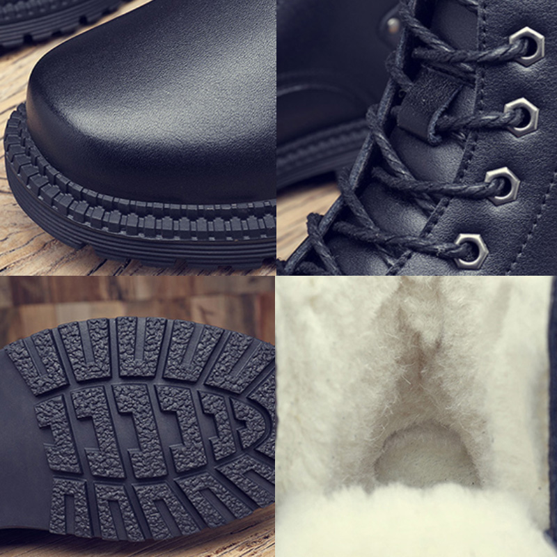 裏起毛付きメンズブーツ黒色紐靴防寒保温