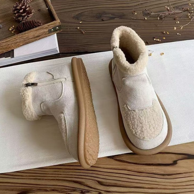 異素材切替 裏ボア エード調 ムートンブーツ