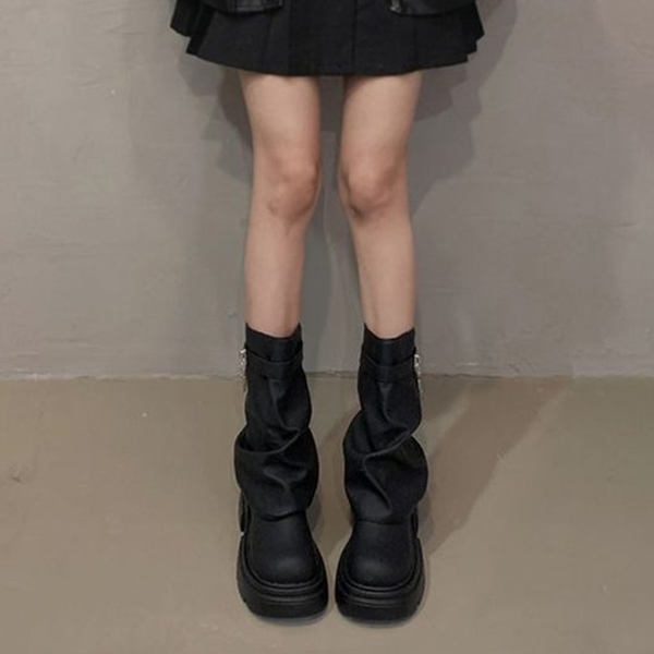 レディース厚底カバーブーツ ベルト付きショートブーツ