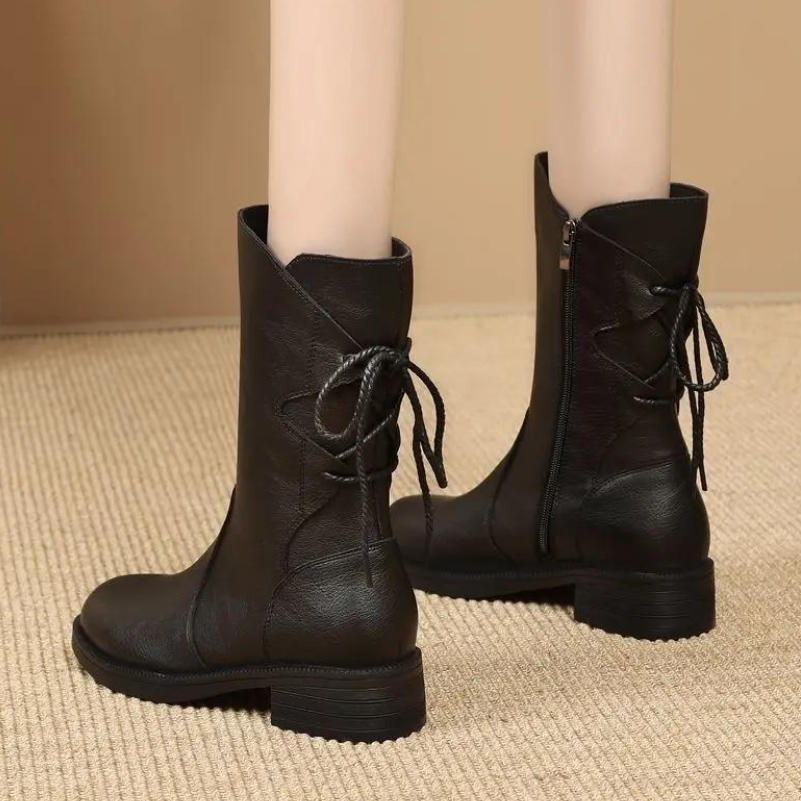 レディース後ろ編み上げ ショートブーツ