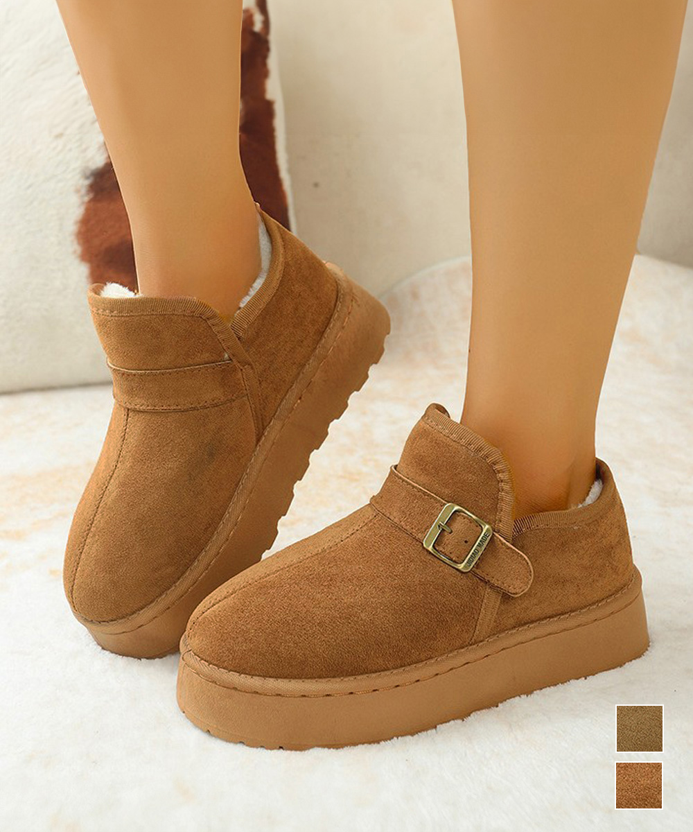 ムートンブーツ 厚底 ベルト付き ショートブーツ 冬