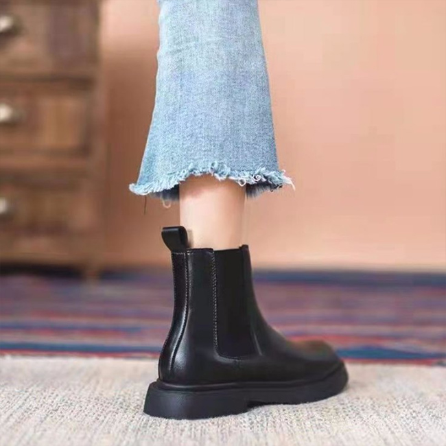 2025新作 レディース サイドゴアブーツ 黒 裏起毛 美脚 ショートブーツ