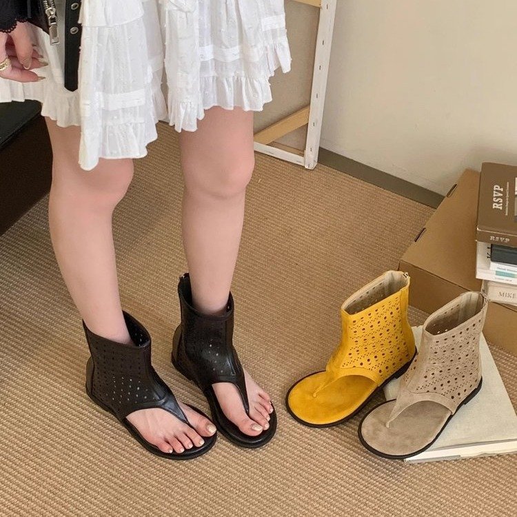 ブーツ 透かし模様の夏風ショートブーツ