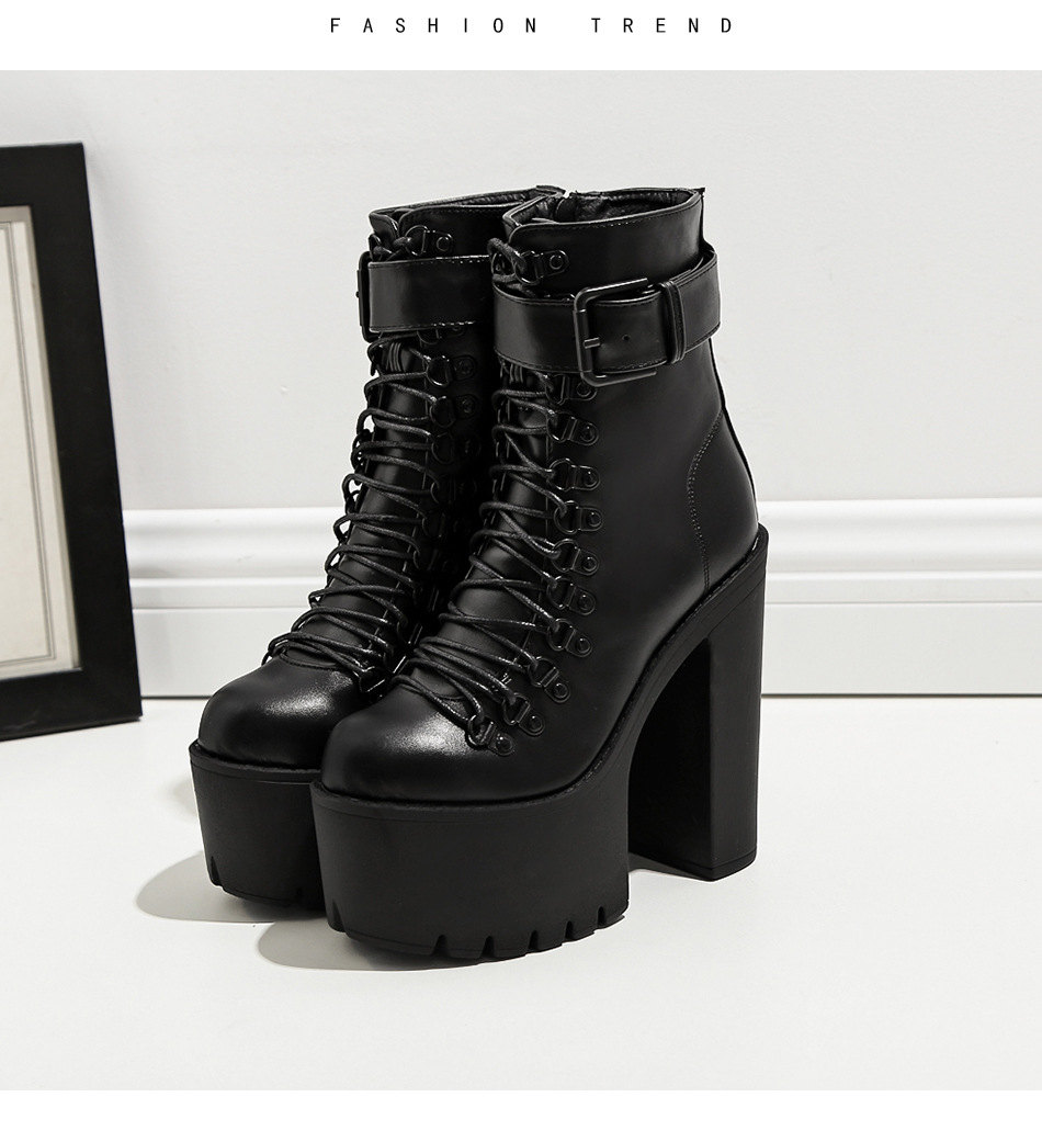 ブーツ 編み上げデザイン超厚底ハイヒールブーツ