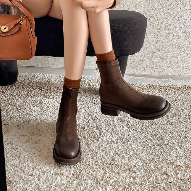新作厚底ショートブーツ太ヒール美脚効果