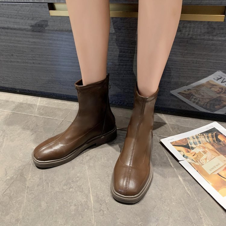 裏起毛あったかショートブーツ ぺたんこフラット バックファスナー