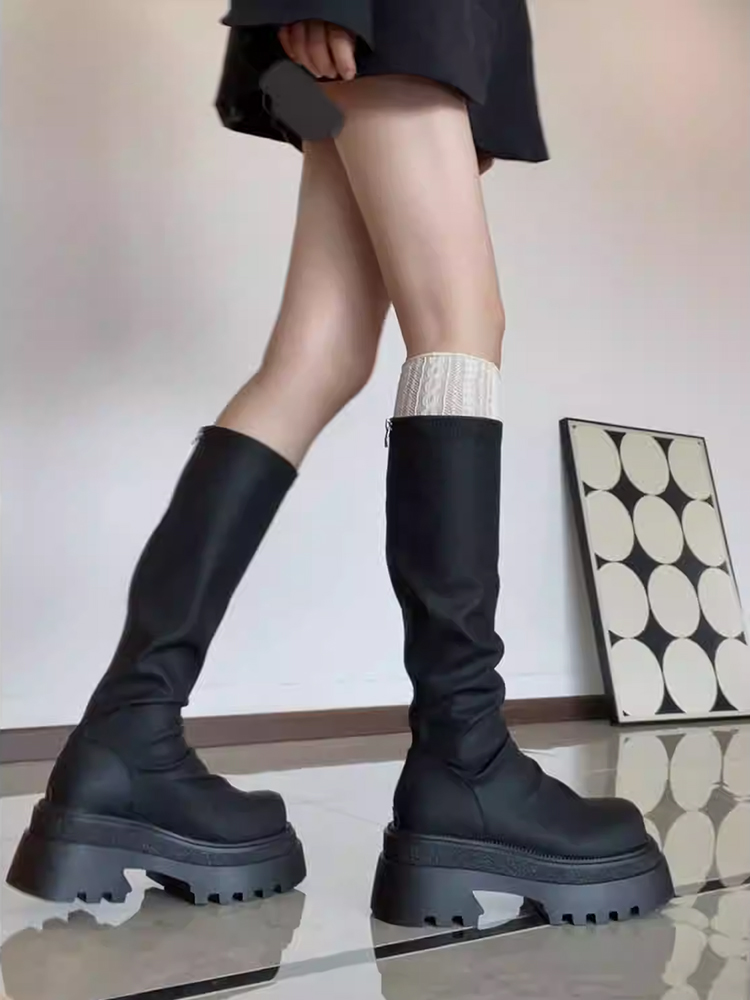ブーツ 厚底ニットソックスロングブーツ