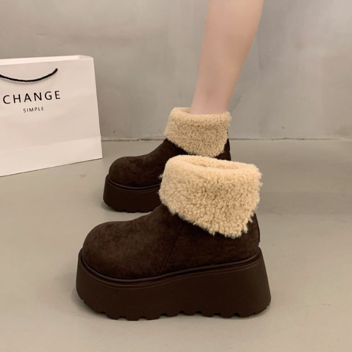 新作レディース裏ボア厚底ショートブーツ美脚効果