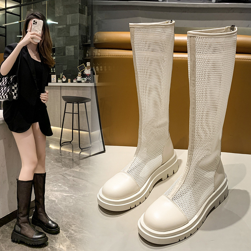メッシュロングブーツ 韓国風女性用厚底靴