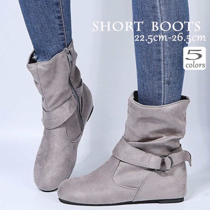 レディース くしゅくしゅ ショートブーツ ローヒール