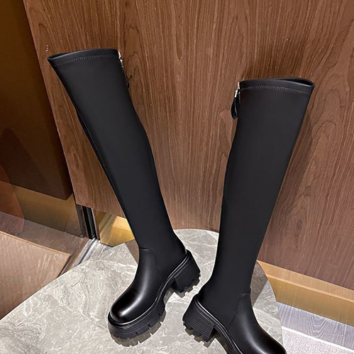 2026新作 レディース厚底ロングブーツ 脚長効果 バック留め金付き